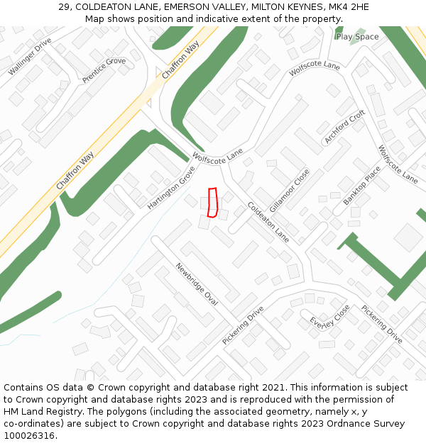 29, COLDEATON LANE, EMERSON VALLEY, MILTON KEYNES, MK4 2HE: Location map and indicative extent of plot