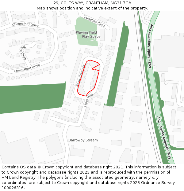 29, COLES WAY, GRANTHAM, NG31 7GA: Location map and indicative extent of plot