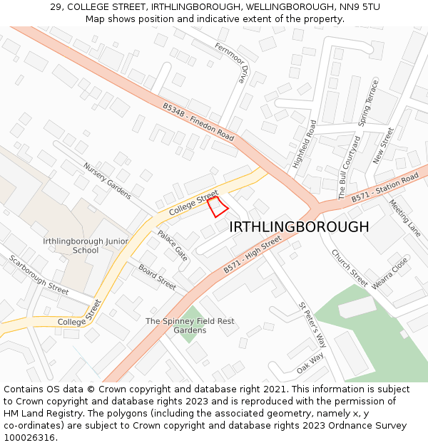 29, COLLEGE STREET, IRTHLINGBOROUGH, WELLINGBOROUGH, NN9 5TU: Location map and indicative extent of plot