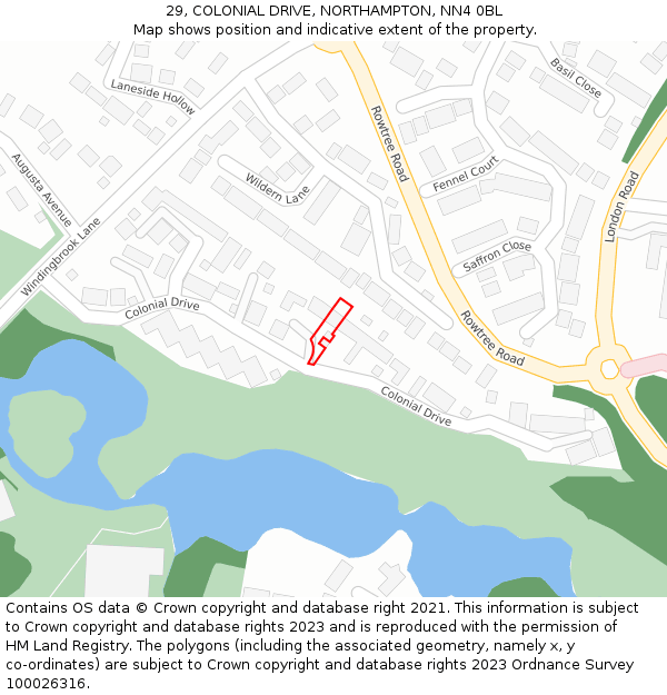 29, COLONIAL DRIVE, NORTHAMPTON, NN4 0BL: Location map and indicative extent of plot