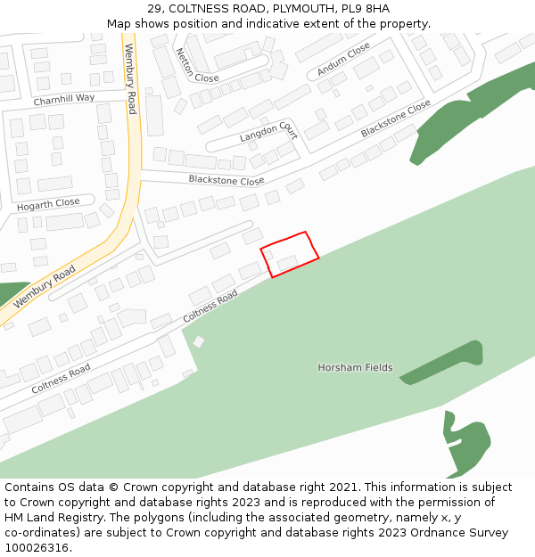 29, COLTNESS ROAD, PLYMOUTH, PL9 8HA: Location map and indicative extent of plot