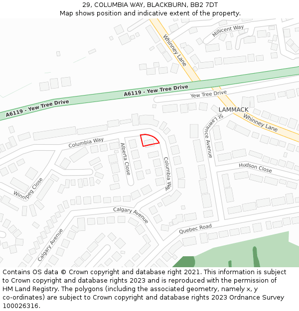 29, COLUMBIA WAY, BLACKBURN, BB2 7DT: Location map and indicative extent of plot