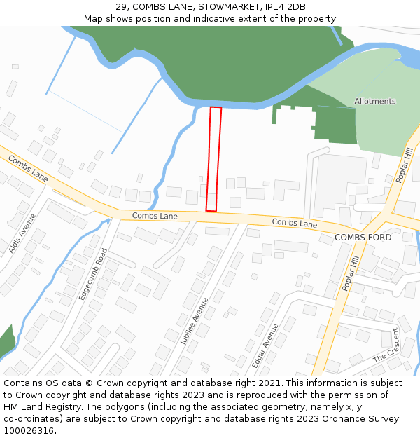 29, COMBS LANE, STOWMARKET, IP14 2DB: Location map and indicative extent of plot