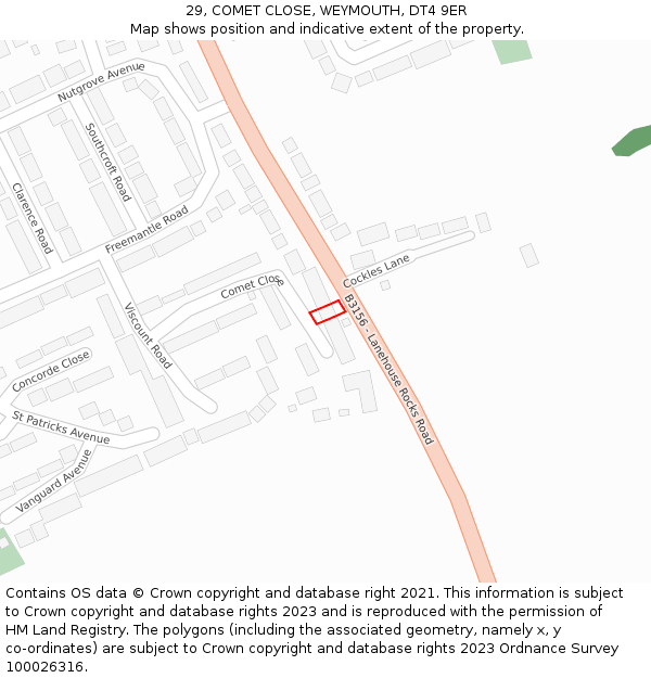 29, COMET CLOSE, WEYMOUTH, DT4 9ER: Location map and indicative extent of plot