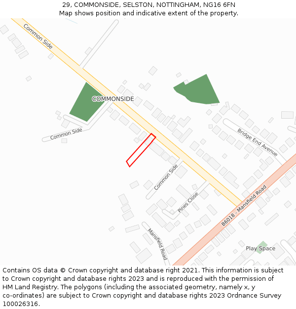 29, COMMONSIDE, SELSTON, NOTTINGHAM, NG16 6FN: Location map and indicative extent of plot
