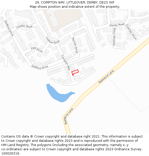 29, COMPTON WAY, LITTLEOVER, DERBY, DE23 3XF: Location map and indicative extent of plot