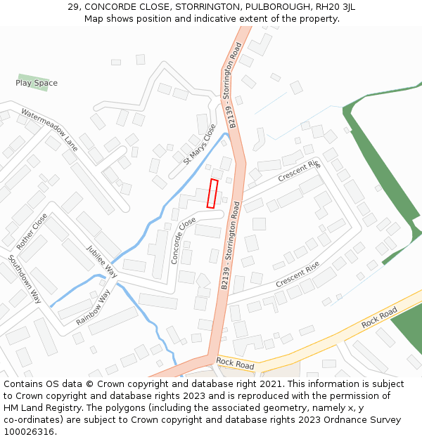 29, CONCORDE CLOSE, STORRINGTON, PULBOROUGH, RH20 3JL: Location map and indicative extent of plot