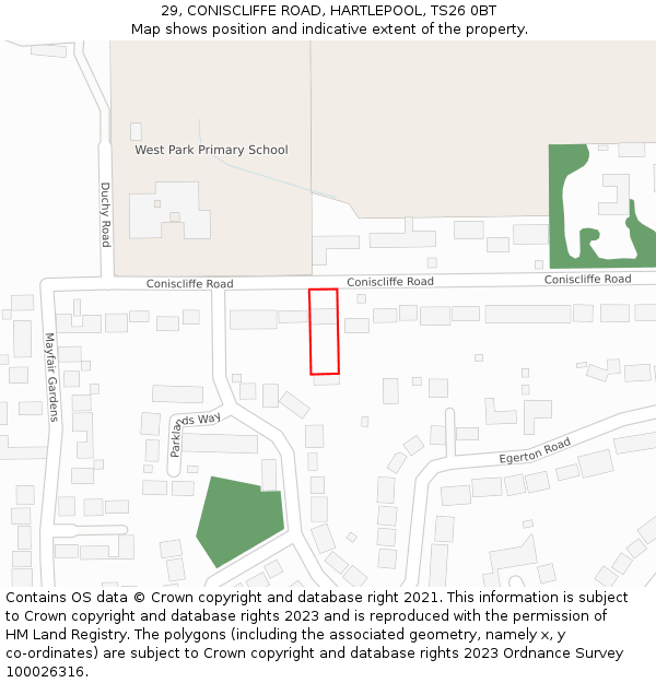 29, CONISCLIFFE ROAD, HARTLEPOOL, TS26 0BT: Location map and indicative extent of plot