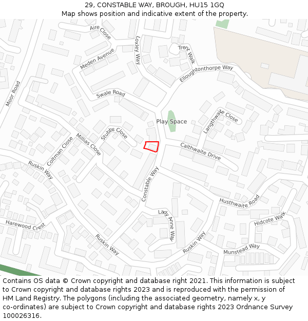 29, CONSTABLE WAY, BROUGH, HU15 1GQ: Location map and indicative extent of plot