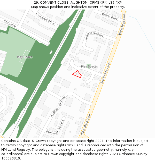 29, CONVENT CLOSE, AUGHTON, ORMSKIRK, L39 4XP: Location map and indicative extent of plot