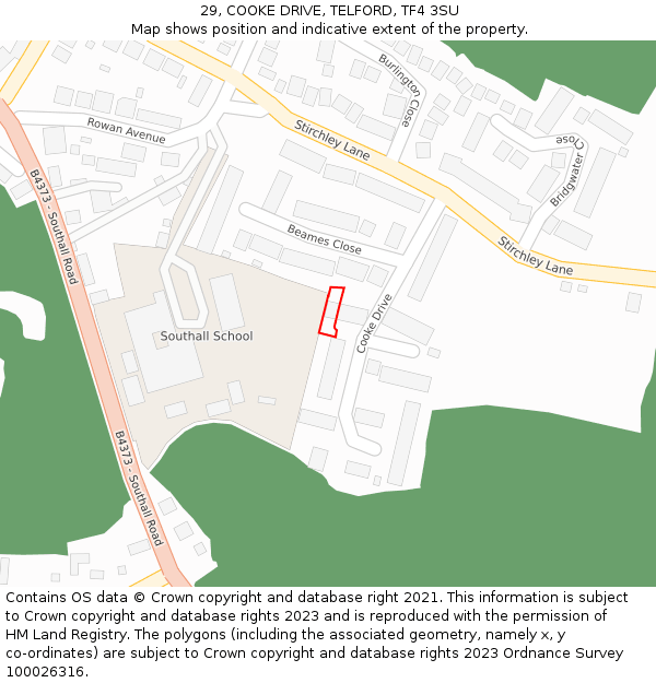 29, COOKE DRIVE, TELFORD, TF4 3SU: Location map and indicative extent of plot