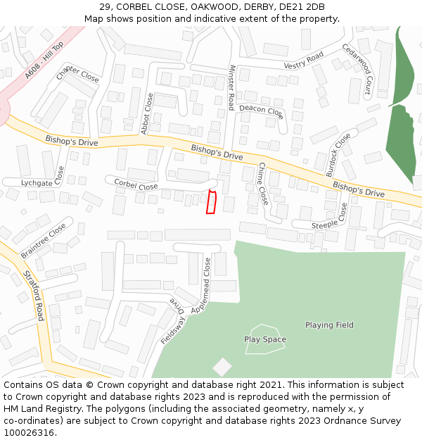 29, CORBEL CLOSE, OAKWOOD, DERBY, DE21 2DB: Location map and indicative extent of plot