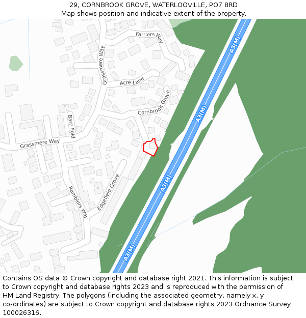 29, CORNBROOK GROVE, WATERLOOVILLE, PO7 8RD: Location map and indicative extent of plot