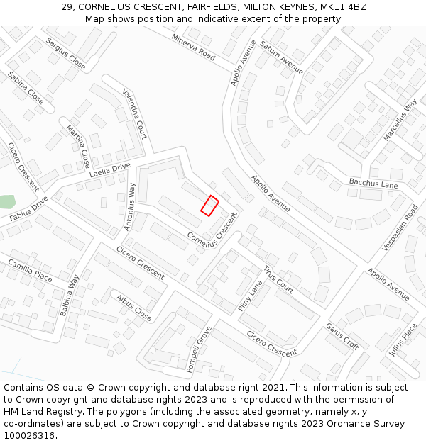 29, CORNELIUS CRESCENT, FAIRFIELDS, MILTON KEYNES, MK11 4BZ: Location map and indicative extent of plot