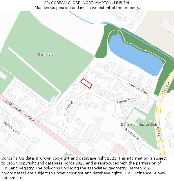 29, CORRAN CLOSE, NORTHAMPTON, NN5 7AL: Location map and indicative extent of plot