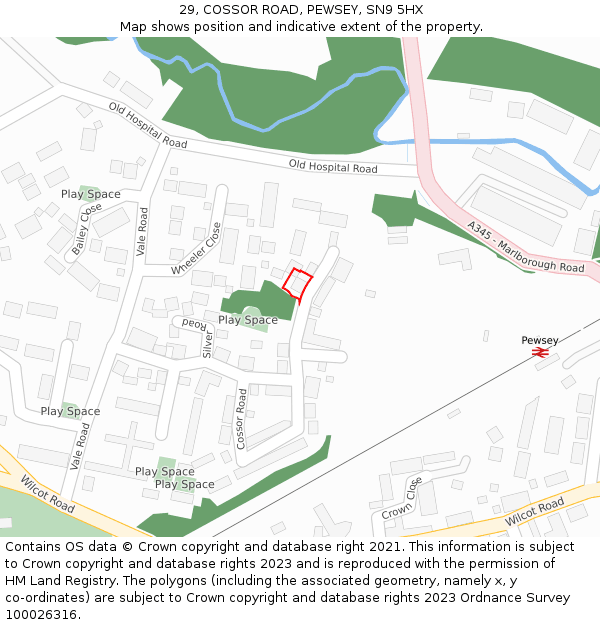 29, COSSOR ROAD, PEWSEY, SN9 5HX: Location map and indicative extent of plot