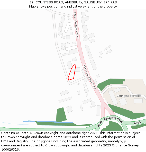 29, COUNTESS ROAD, AMESBURY, SALISBURY, SP4 7AS: Location map and indicative extent of plot