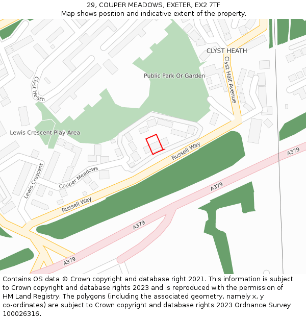 29, COUPER MEADOWS, EXETER, EX2 7TF: Location map and indicative extent of plot