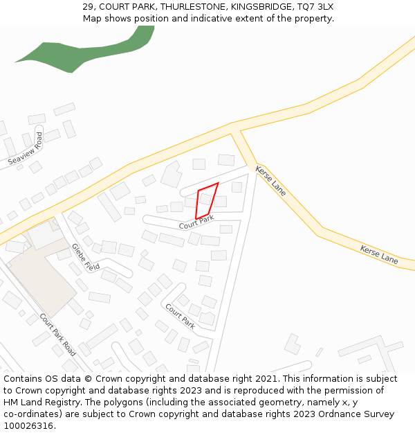 29, COURT PARK, THURLESTONE, KINGSBRIDGE, TQ7 3LX: Location map and indicative extent of plot