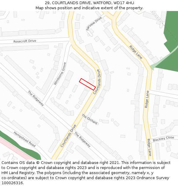 29, COURTLANDS DRIVE, WATFORD, WD17 4HU: Location map and indicative extent of plot
