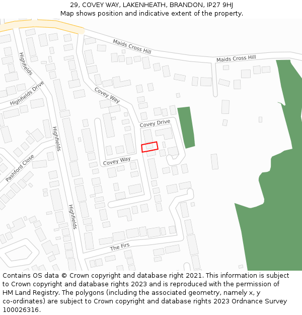 29, COVEY WAY, LAKENHEATH, BRANDON, IP27 9HJ: Location map and indicative extent of plot