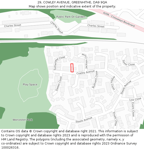 29, COWLEY AVENUE, GREENHITHE, DA9 9QA: Location map and indicative extent of plot