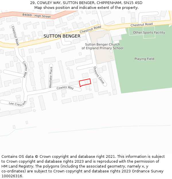 29, COWLEY WAY, SUTTON BENGER, CHIPPENHAM, SN15 4SD: Location map and indicative extent of plot