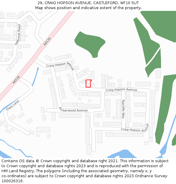 29, CRAIG HOPSON AVENUE, CASTLEFORD, WF10 5UT: Location map and indicative extent of plot