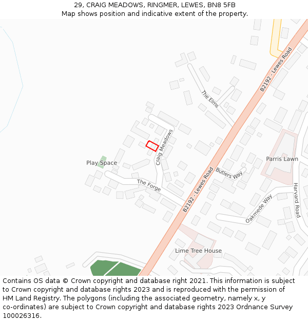 29, CRAIG MEADOWS, RINGMER, LEWES, BN8 5FB: Location map and indicative extent of plot