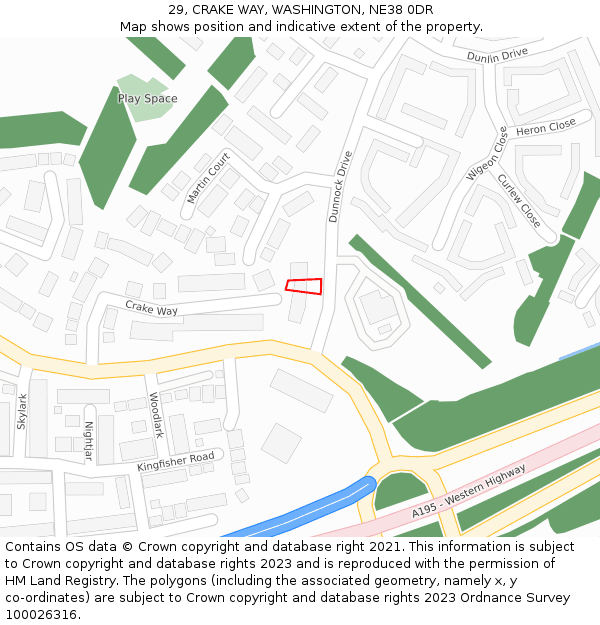 29, CRAKE WAY, WASHINGTON, NE38 0DR: Location map and indicative extent of plot