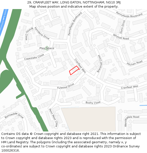 29, CRANFLEET WAY, LONG EATON, NOTTINGHAM, NG10 3RJ: Location map and indicative extent of plot