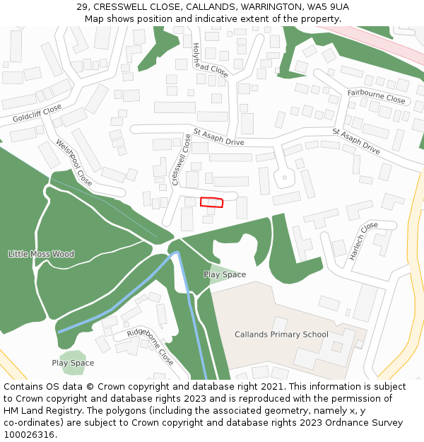 29, CRESSWELL CLOSE, CALLANDS, WARRINGTON, WA5 9UA: Location map and indicative extent of plot