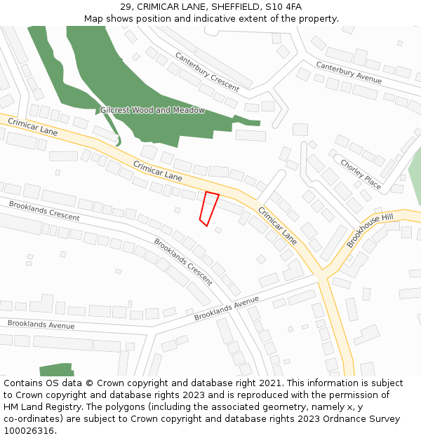 29, CRIMICAR LANE, SHEFFIELD, S10 4FA: Location map and indicative extent of plot