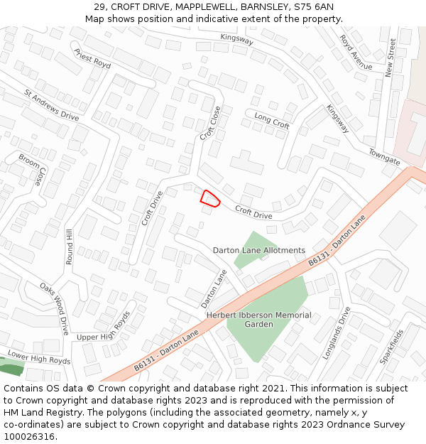 29, CROFT DRIVE, MAPPLEWELL, BARNSLEY, S75 6AN: Location map and indicative extent of plot