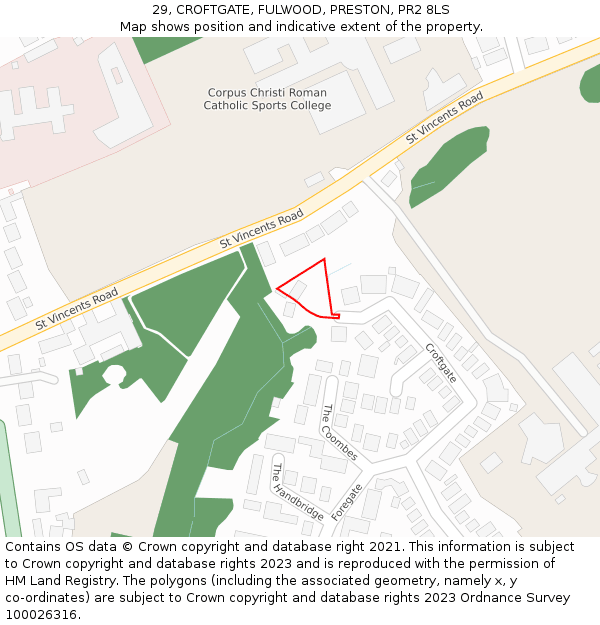 29, CROFTGATE, FULWOOD, PRESTON, PR2 8LS: Location map and indicative extent of plot