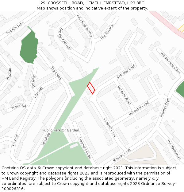 29, CROSSFELL ROAD, HEMEL HEMPSTEAD, HP3 8RG: Location map and indicative extent of plot