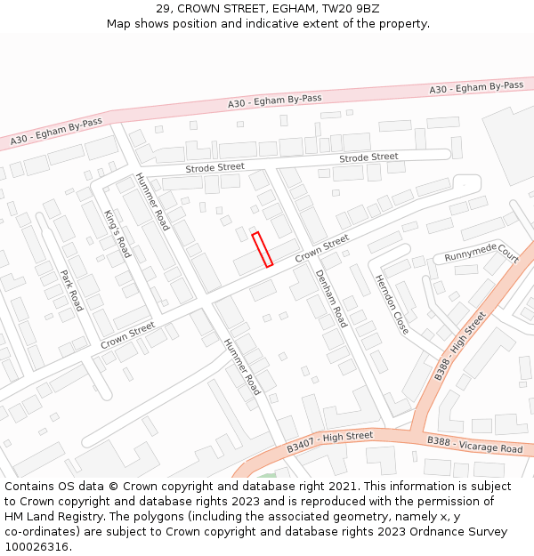 29, CROWN STREET, EGHAM, TW20 9BZ: Location map and indicative extent of plot