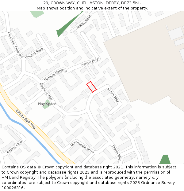 29, CROWN WAY, CHELLASTON, DERBY, DE73 5NU: Location map and indicative extent of plot