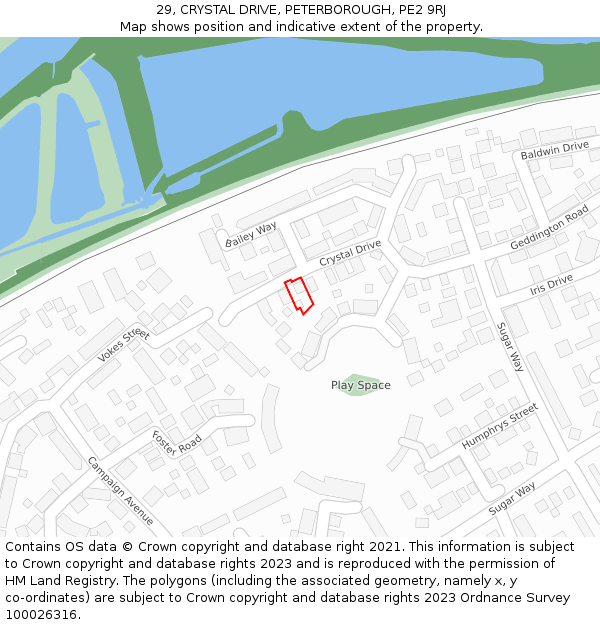 29, CRYSTAL DRIVE, PETERBOROUGH, PE2 9RJ: Location map and indicative extent of plot
