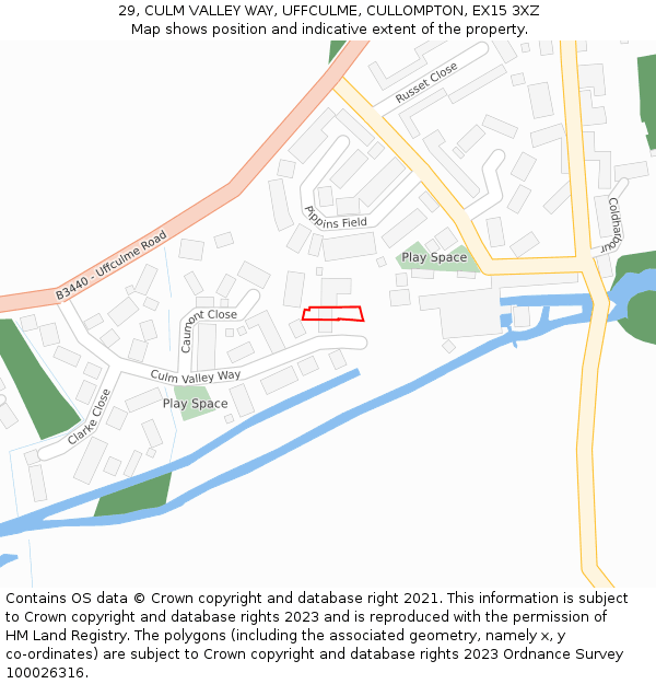 29, CULM VALLEY WAY, UFFCULME, CULLOMPTON, EX15 3XZ: Location map and indicative extent of plot