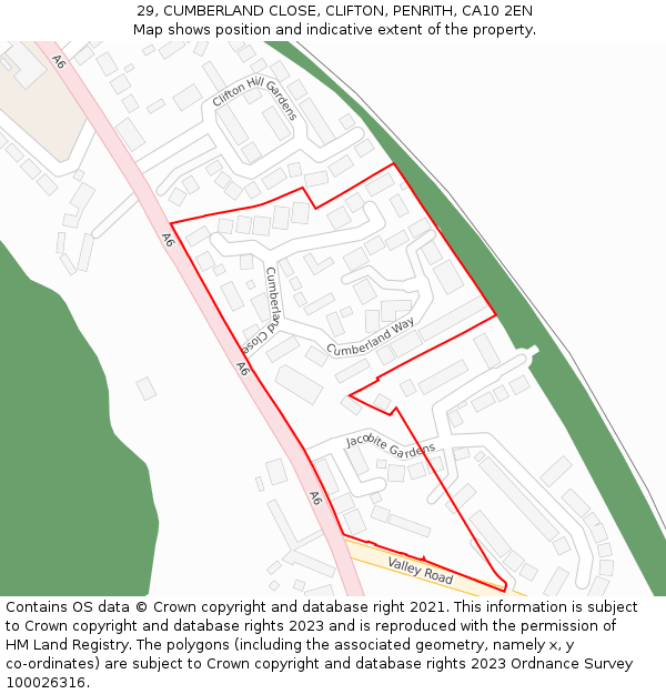 29, CUMBERLAND CLOSE, CLIFTON, PENRITH, CA10 2EN: Location map and indicative extent of plot
