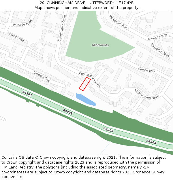29, CUNNINGHAM DRIVE, LUTTERWORTH, LE17 4YR: Location map and indicative extent of plot