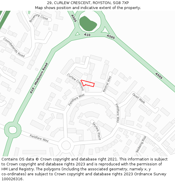 29, CURLEW CRESCENT, ROYSTON, SG8 7XP: Location map and indicative extent of plot