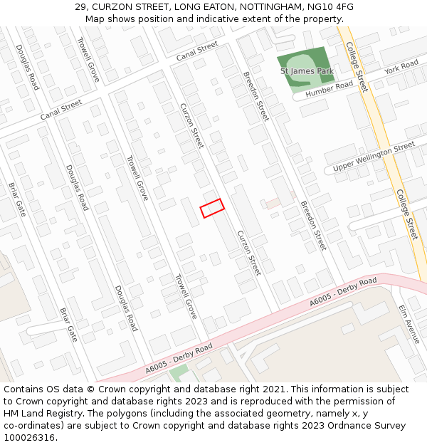 29, CURZON STREET, LONG EATON, NOTTINGHAM, NG10 4FG: Location map and indicative extent of plot