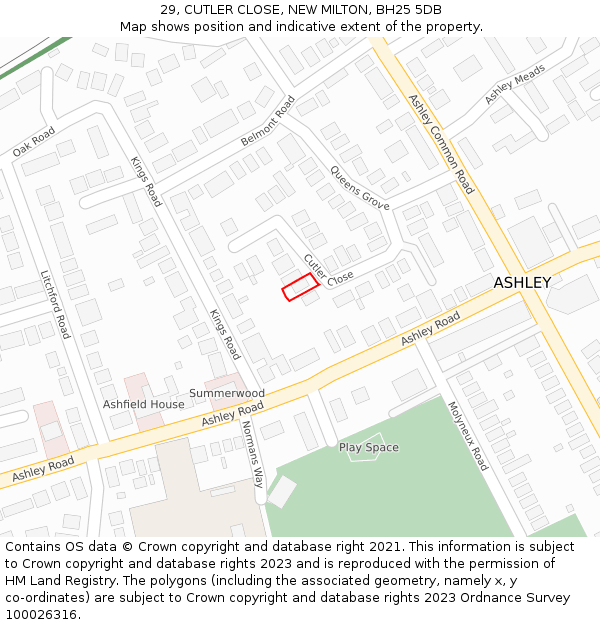 29, CUTLER CLOSE, NEW MILTON, BH25 5DB: Location map and indicative extent of plot