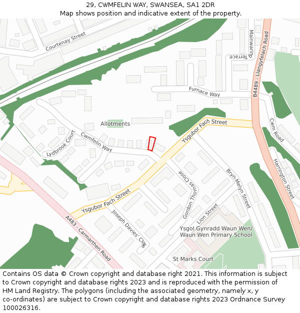 29, CWMFELIN WAY, SWANSEA, SA1 2DR: Location map and indicative extent of plot