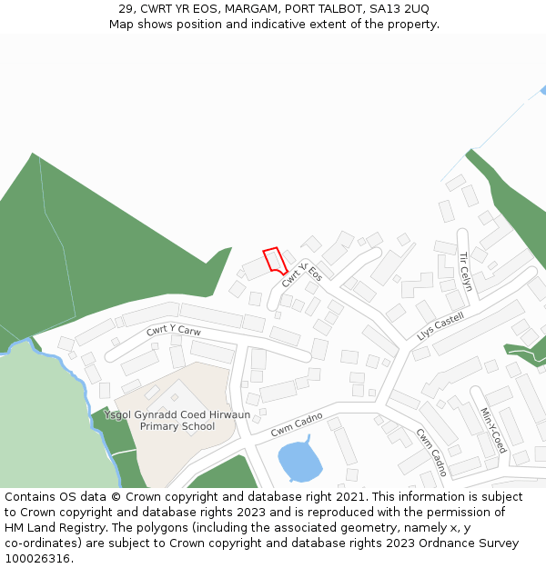 29, CWRT YR EOS, MARGAM, PORT TALBOT, SA13 2UQ: Location map and indicative extent of plot