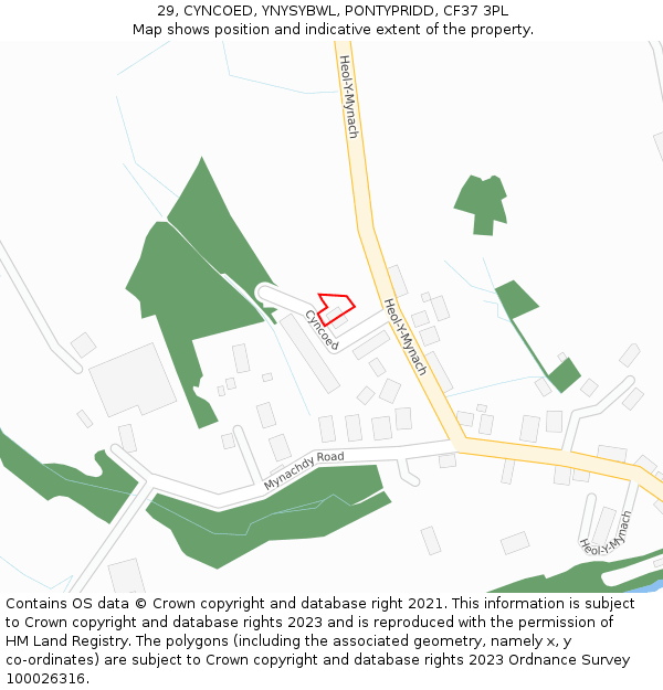 29, CYNCOED, YNYSYBWL, PONTYPRIDD, CF37 3PL: Location map and indicative extent of plot
