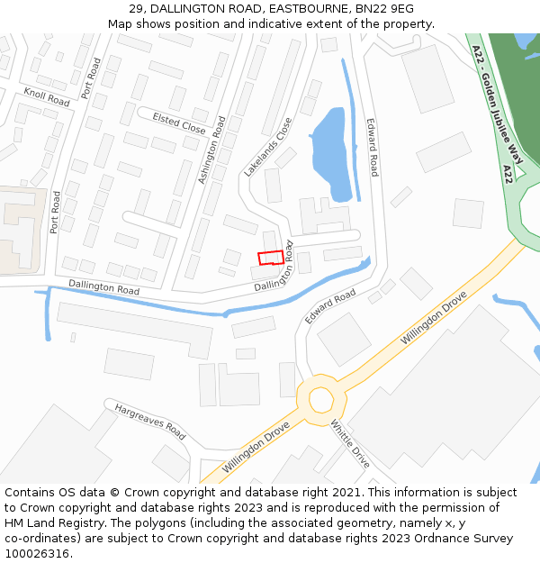 29, DALLINGTON ROAD, EASTBOURNE, BN22 9EG: Location map and indicative extent of plot