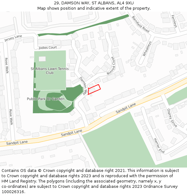 29, DAMSON WAY, ST ALBANS, AL4 9XU: Location map and indicative extent of plot